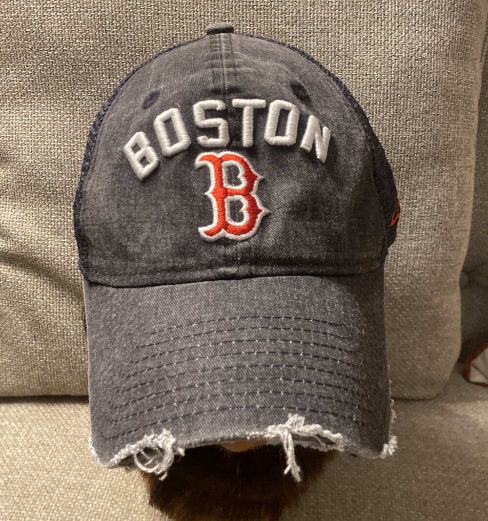 Boston Red Sox New Era 9Twenty Blue Mesh Trucker Hat Distressed Bill